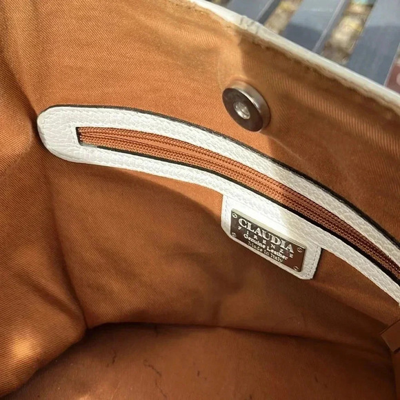 Claudia Firenze Pebbled Leather Tote Bag Made Italy Straw - Picture 4 of 8